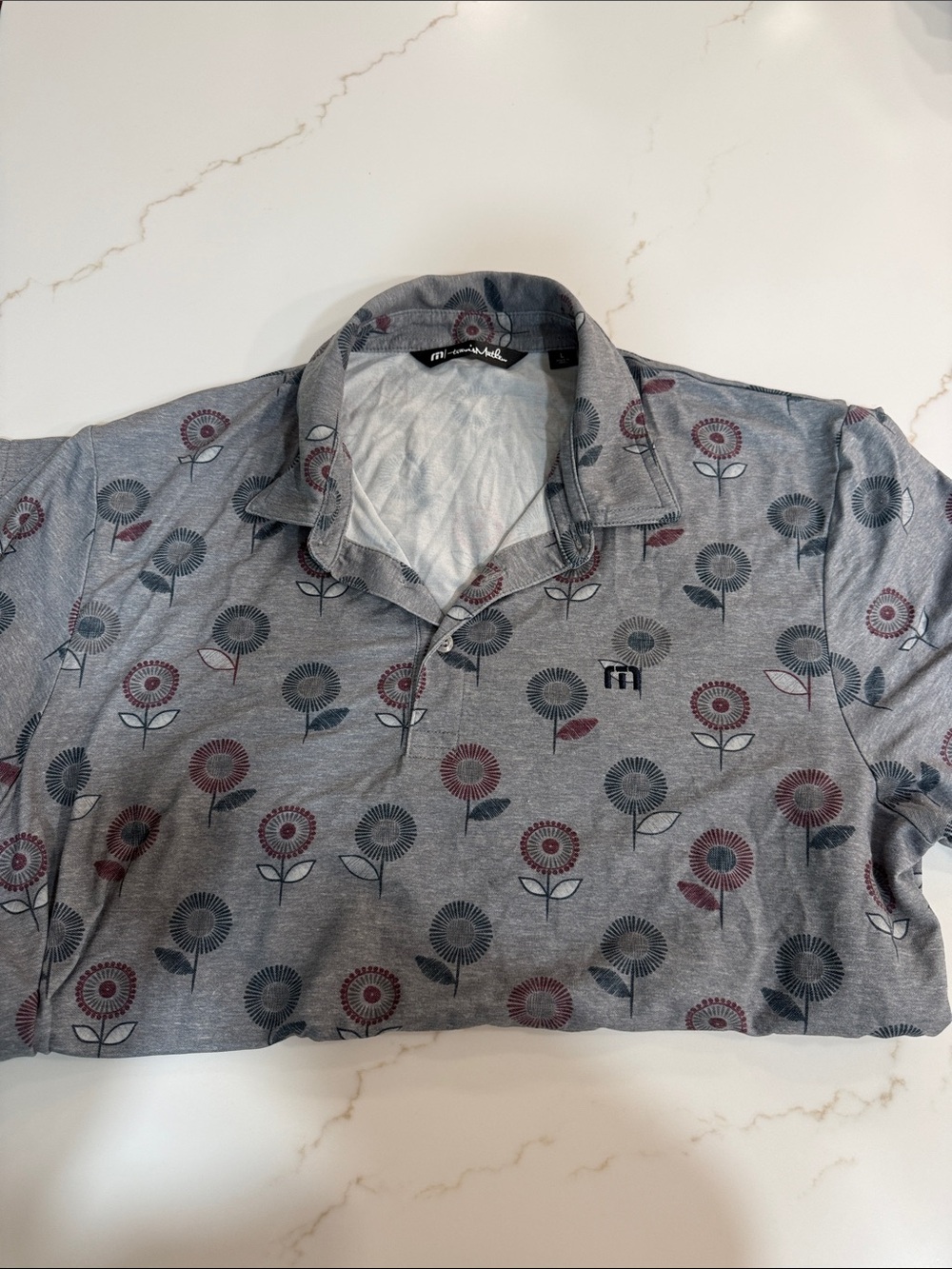 Grey Floral Print Polo Shirt